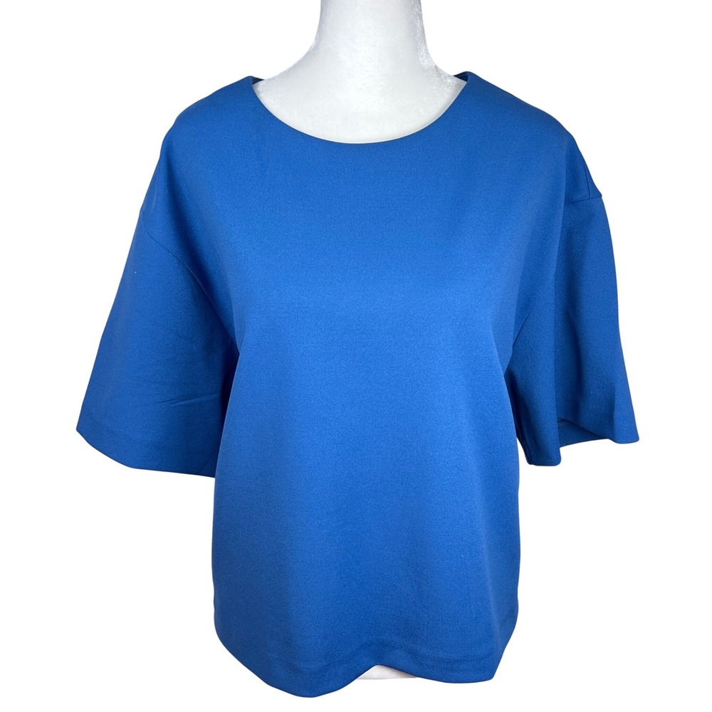 UNIQLO Crepe Jersey T-Shirt 65 Blue Crew Neck Boxy Fit Oversized Short Sleeve XL - Picture 1 of 8